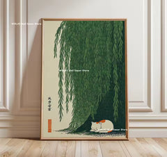Cat Sleeping Under Willow Canvas Print