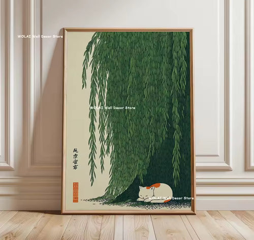 Cat Sleeping Under Willow Canvas Print