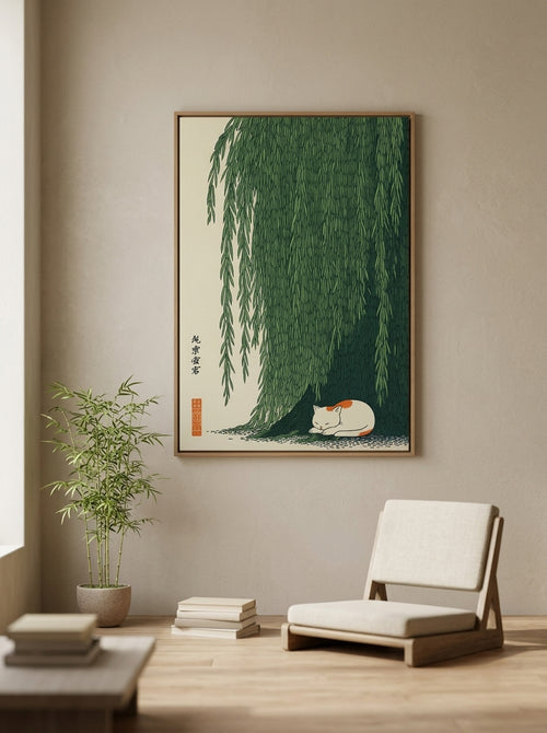 Cat Sleeping Under Willow - Room Mockup