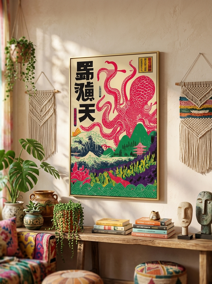 Octopus & Fuji Canvas Print